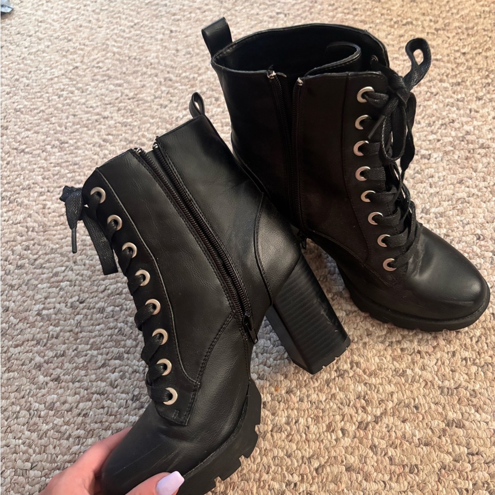 Chunky Lace-Up Ankle Boots in Black